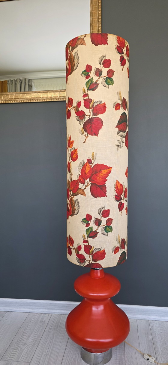 Lampadaire Vintage Space Age 150 cm – Céramique Rouge & Abat-jour Tissu – Textile, Ceramic (photo 7 of 11)