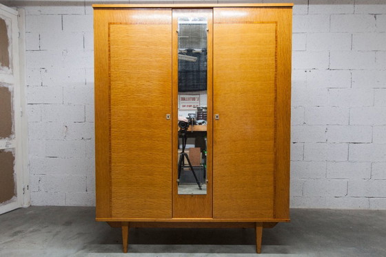 Image 1 of 1970s Scandinavian wardrobe with hanging space, shelf, mirror, 21x126cm, 2 doors