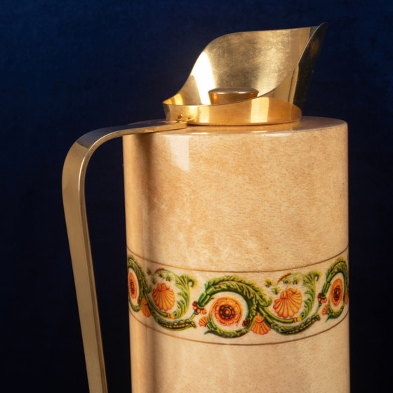Termos Aldo Tura Mod. 1157D in pergamena di capra con fregio decorativo, 1970 – Carrelli bar, Leather (photo 15 of 21)