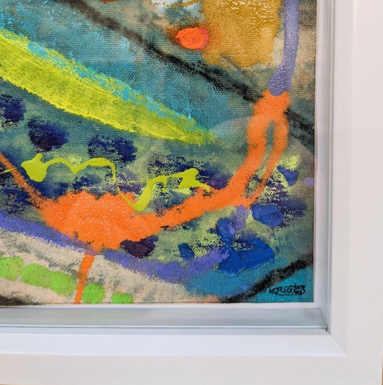 Image 1 of ABSTRACT EXPRESSIONIST 28 ORIGINAL OIL CANVAS SQUARE NIGEL WATERS SIGNED FRAMED