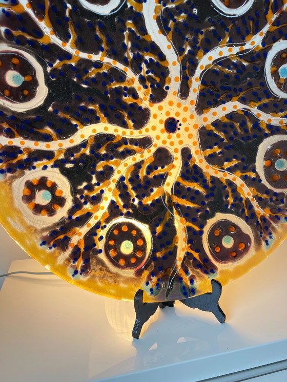 Image 1 of Gran cuenco escultórico de vidrio fundido hecho a mano – pieza única de arte contemporáneo – Ø 53,5 cm