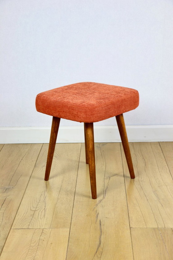 Image 1 of Tabouret carré vintage en terre cuite orange PRL années 1970