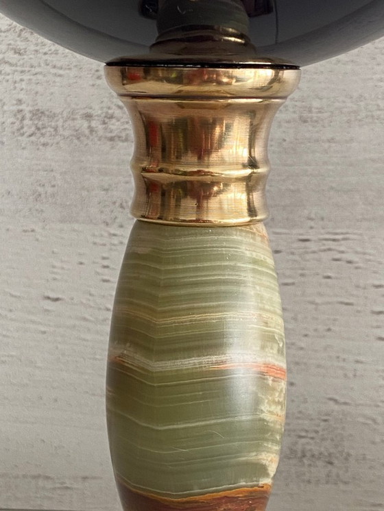 Image 1 of Duo di lampade a olio da salotto Inizio XX secolo Bronzo Terracotta Rame Giallo Cristallo