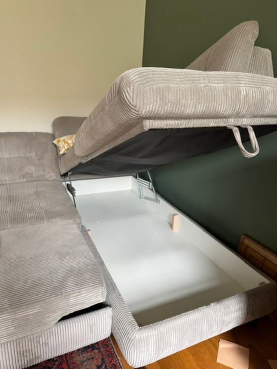 Image 1 of Corner sofa bed L-shape cord light gray - 2 years old, like new