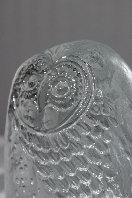 Image 1 of Coppia di grandi fermalibri vintage in vetro stampato a forma di gufi