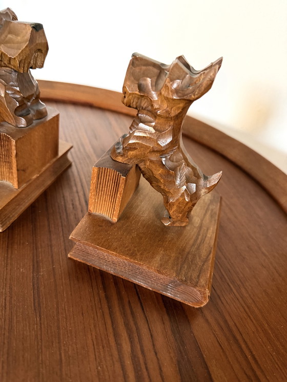 Image 1 of 2x vintage teak Scottish Terrier bookends ‘60