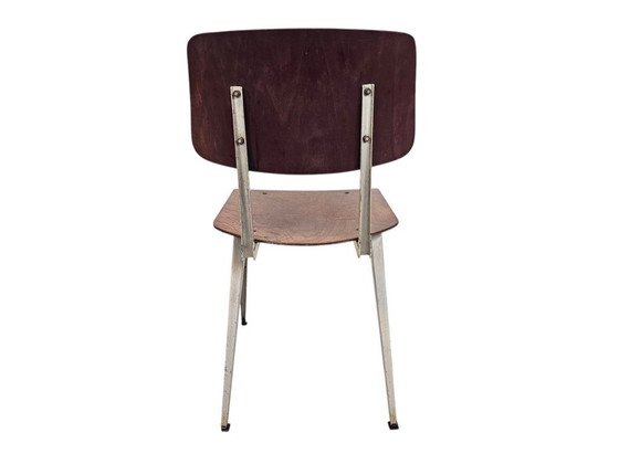 Image 1 of Galvanitas – S16 – Industrieller Schulstuhl, Zementgrau (RAL7033) / braune Rückenlehne und Sitzfläche – 60er Jahre