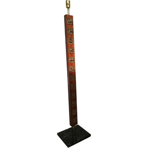 Vintage dierenriemteken vloerlamp van messing en marmer, jaren 1950