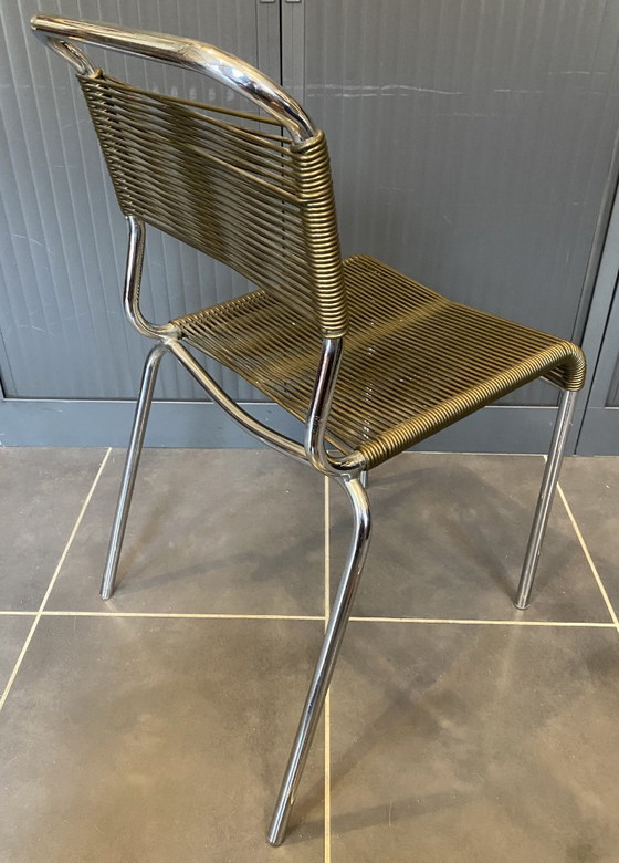 Sedia Scoubidou o Spaghetti Verde Kaki Cromata Vintage 1960 – Sedie da pranzo, Plastica (photo 5 of 20)