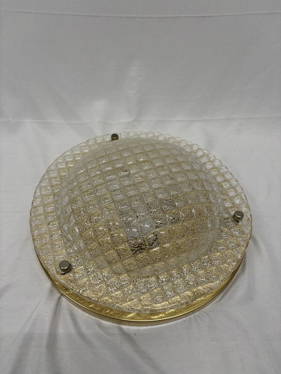 Image 1 of Vintage Fischer Leuchten ceiling lamp ice glass & brass 60/70