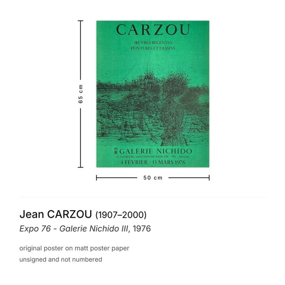 Image 1 of Expo Jean CARZOU - Galería Nichido III Cartel 1976
