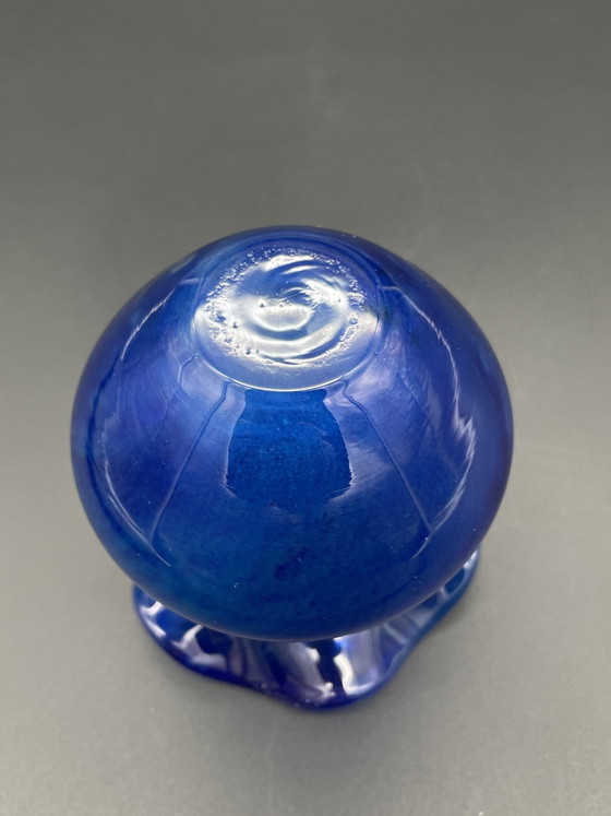 Compact art glass vase by Peter Kaspar made of blue lead crystal. (photo 5 of 6)
