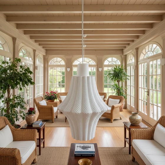 Image 1 of Lampada a sospensione bianca scultorea: design senza tempo