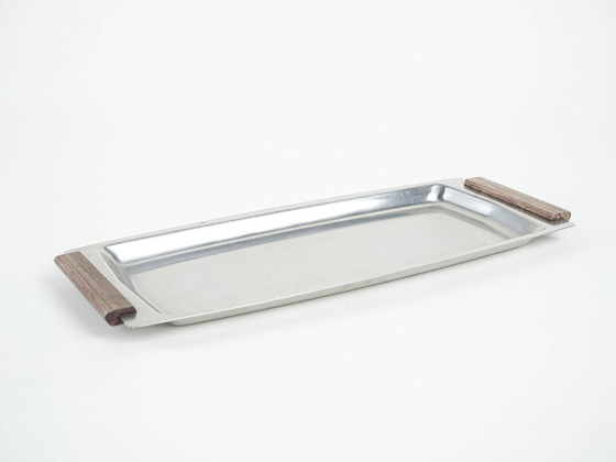 Image 1 of Plateau rectangulaire en acier inoxydable, design danois, années 1970, fabriqué au Danemark
