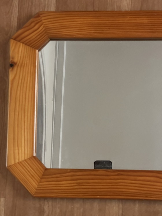 Espejo de pared octogonal grande de pino, década de 1970 – 103 × 40 cm – Wood, Glass (photo 8 of 13)