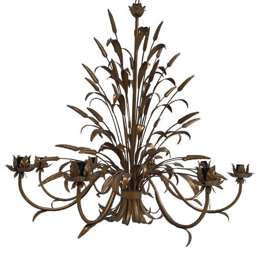 Florentine Art Brown And Gold Handmade Brushed Metal 8 Light Wrought Iron Chandelier, Made In Italy