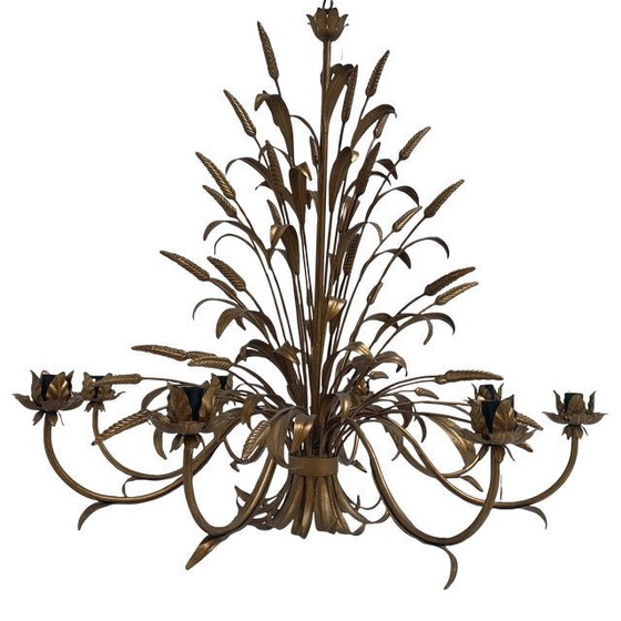 Image 1 of Florentine Art Brown And Gold Handmade Brushed Metal 8 Light Wrought Iron Chandelier, Made In Italy