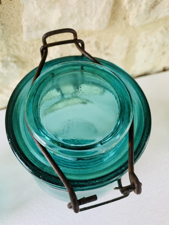 Image 1 of Pots en verre turquoise de Solidex, 1940s, ensemble de deux.