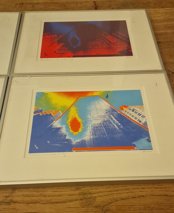 Image 1 of Henk van der Vet - 4 passepartout di New York incorniciati