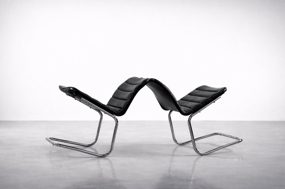 Image 1 of Vintage Mid-Century Minimalist Chrome & Black Leather Club Chairs from POL International, 1960s, Set of 2