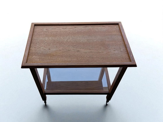 Image 1 of Carrello di servizio vintage in legno, tavolino laterale con ruote degli anni '60/'70 in stile scandinavo, solido carrel