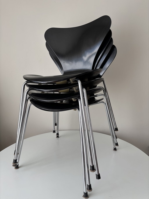 4x dänische Arne Jacobsen für Fritz Hansen Serie 7 Vlinderstoelen 1978