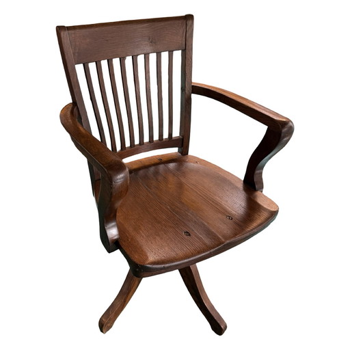 Silla de capitán de madera curvada - Montada sobre una base giratoria - Base de hierro fundido - Roble antiguo