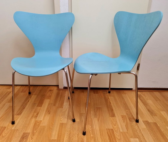 Vintage Fritz Hansen Series 7 Stoelen Jaren 70 / 80 Light Blue Ash – Kuipstoelen, Metal, Wood (photo 6 of 14)