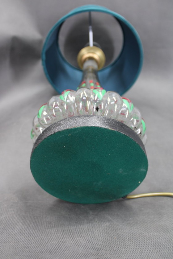 Image 1 of Paire de lampes de table en verre peintes à la main avec abat-jour en tissu neuf, Tchécoslovaquie, années 1960