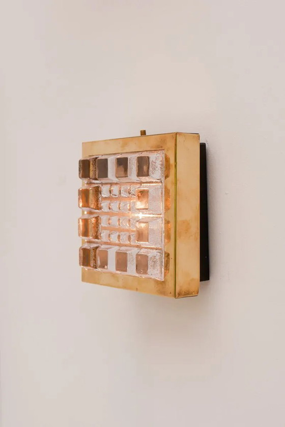 Image 1 of Schwedische brutalistische Wandlampen aus Glas und Messing von Falkenbergs Belysning, 2er-Set