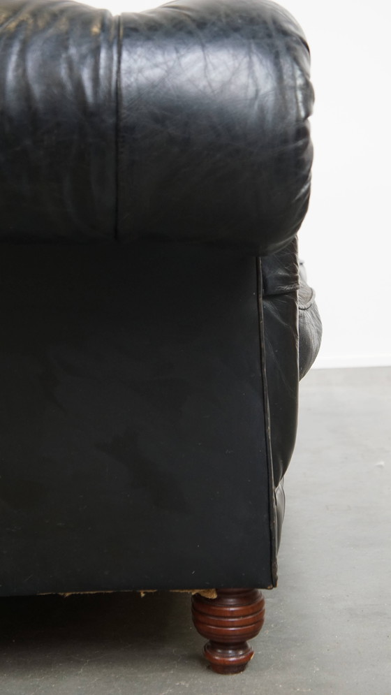 Image 1 of Black Beef Leather Chesterfield 2.5-Seater Sofa in English Style