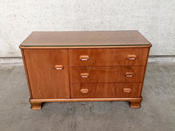 Image 1 of Credenza in acero con piano in vetro e design moderno di metà secolo, anni '50