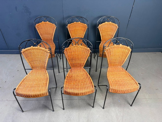 Sillas de mimbre de Frederick Weinberg, década de 1960, juego de 6 – Sillas de comedor, Metal, Wicker (photo 9 of 9)