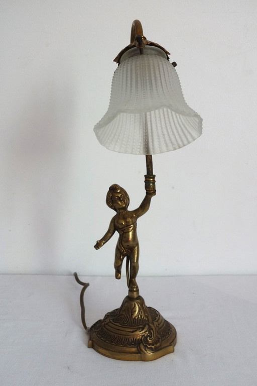 Art Deco messing lamp met cherubijn of engel.