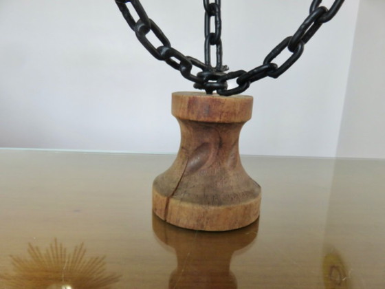 Image 1 of Candeliere brutalista, metallo e legno, anni '20