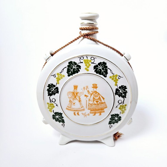 Image 1 of Vintage Large Hollohaza Porcelain Decor Flask | Hungarian Traditional Palinka Bottle | Decorative Folk Art Spirit Decanter