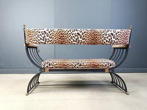 Banc Curule de style Maison Jansen, années 1960