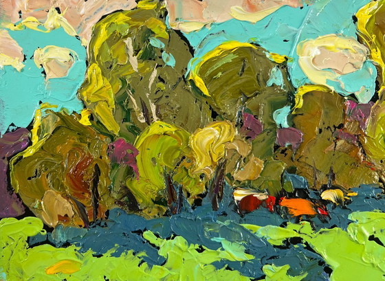 Image 1 of Original Oil Painting Summer Trees Landscape Where the field meets the forest
