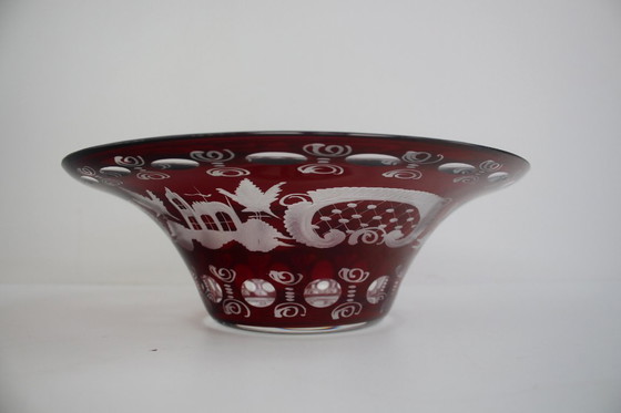 Image 1 of Antique Set of 36 pieces of Artistic cut Ruby red glass, Egermann, 1950's. 