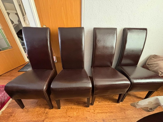 Set di quattro Sedie da pranzo, pelle marrone scuro, Legno, Modern (foto 5 di 5)