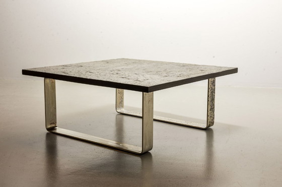 Image 1 of Mid-Century Ardesia Collection Brutalist Square Slate Stone Coffee Table in Pia Manu Style. Belgium, 1960s.