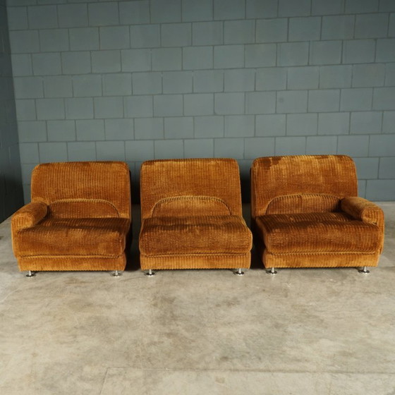 Image 1 of Divano modulare di metà secolo - tessuto a coste marrone - anni '70