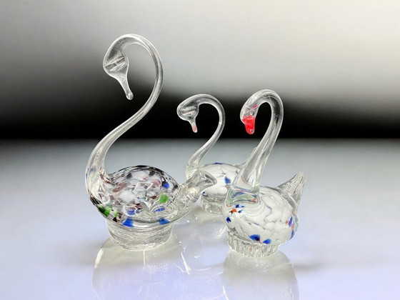 Image 1 of Satz von 3 originalen Muranoglas-Schwänen