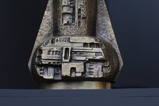 Image 1 of Vintage Brutalist Bronze Table Lamp | Sculptural Relief Design | 1970s
