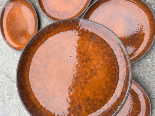 Assiettes céramique émaux orange années 70