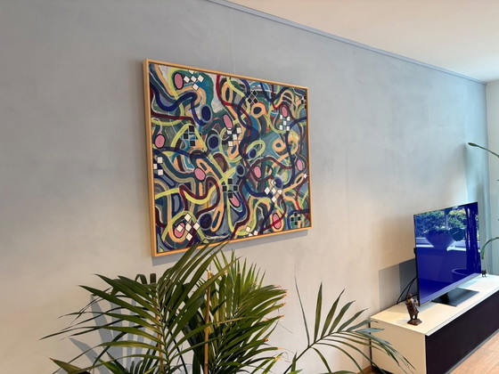 Pittura astratta con linee e forme colorate, Dipinti e disegni, Tela, Legno, Multicolore, Abstract (foto 4 di 7)