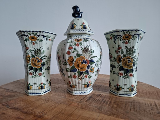 Original Royal Delft / Porceleyne Fles Polychrome Mantel Set (1979) with Certificates & Original Purchase Receipt (1992)