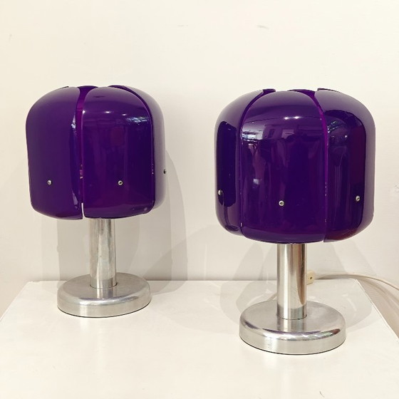 Image 1 of Lampes de table vintage en plexiglas violet