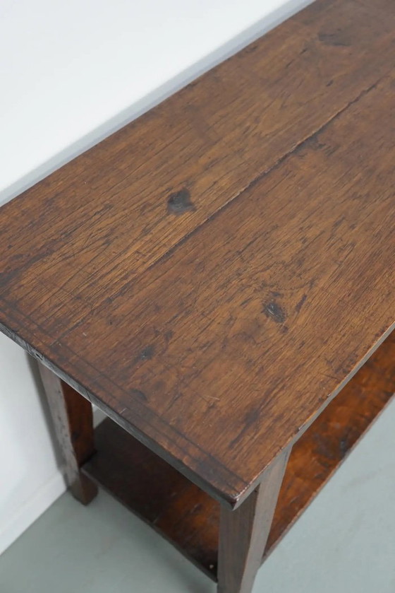 Image 1 of Vintage Franse rustieke landelijke eikenhouten bijzettafel