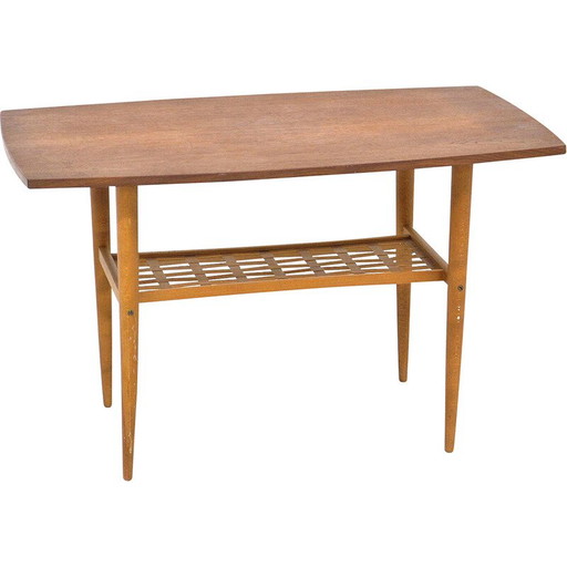 Mesa de centro vintage de teca y haya, Suecia, años 50